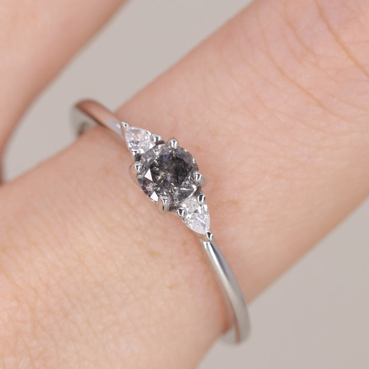 Elspeth - Round Brilliant Cut Salt & Pepper Diamond Trilogy Engagement Ring Engagement Rings - Made-to-Order