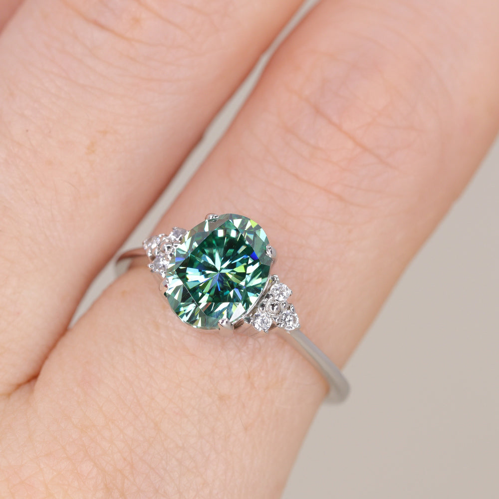 Henrietta - Oval Cut Teal Moissanite Cluster Engagement Ring Engagement Rings - Made-to-Order