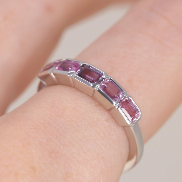 Primrose - Emerald Cut Pink Sapphire 5 Stone Ring Wedding Rings - Price on Application
