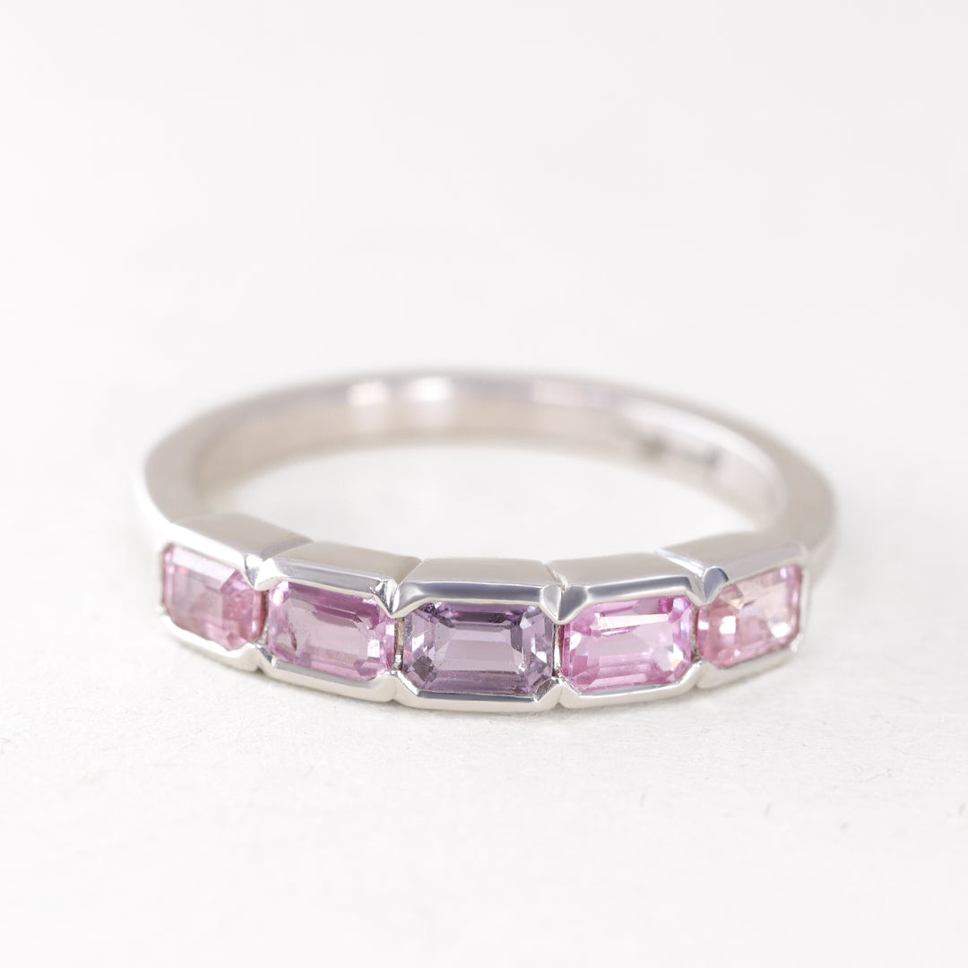 Primrose - Emerald Cut Pink Sapphire 5 Stone Ring Wedding Rings - Price on Application