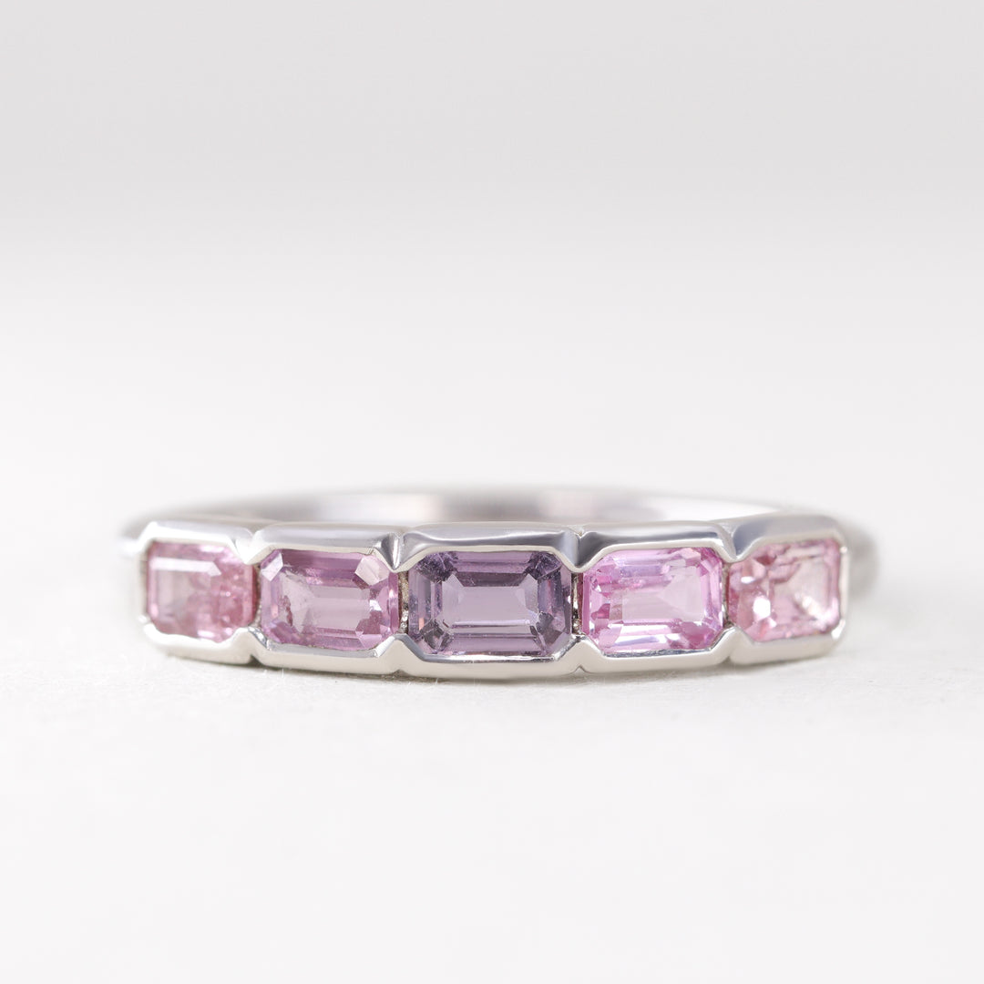 Primrose - Emerald Cut Pink Sapphire 5 Stone Ring Wedding Rings - Price on Application