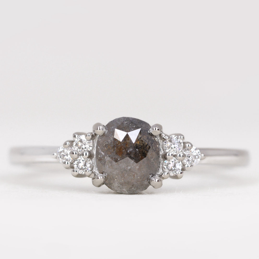 Henrietta - Oval Cut Salt and Pepper Diamond Cluster Engagement Ring Engagement Rings - Price On Application