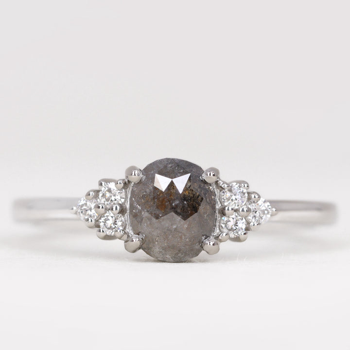 Henrietta - Oval Cut Salt and Pepper Diamond Cluster Engagement Ring Engagement Rings - Price On Application