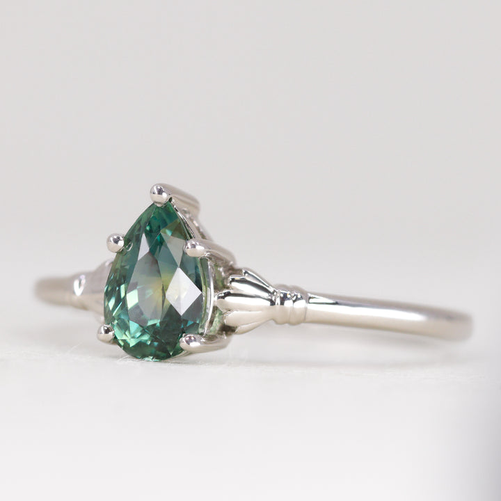 Tilly - Pear Teardrop Cut Teal Sapphire Art Deco Solitaire Engagement Ring Engagement Rings - Price On Application