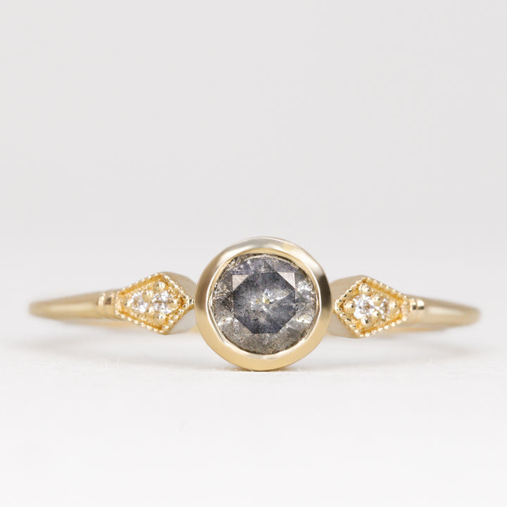 Lola - Round Brilliant Cut Salt and Pepper Diamond Art Deco Engagement Ring Engagement Rings - Made-to-Order