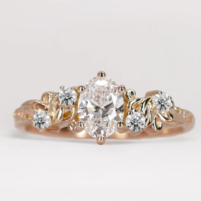 Laurel - Oval Lab Grown Diamond Leaf/Vine Detail Engagement Ring Engagement Rings - Made-to-Order