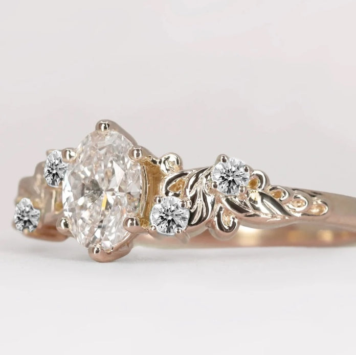 Laurel - Oval Lab Grown Diamond Leaf/Vine Detail Engagement Ring Engagement Rings - Made-to-Order