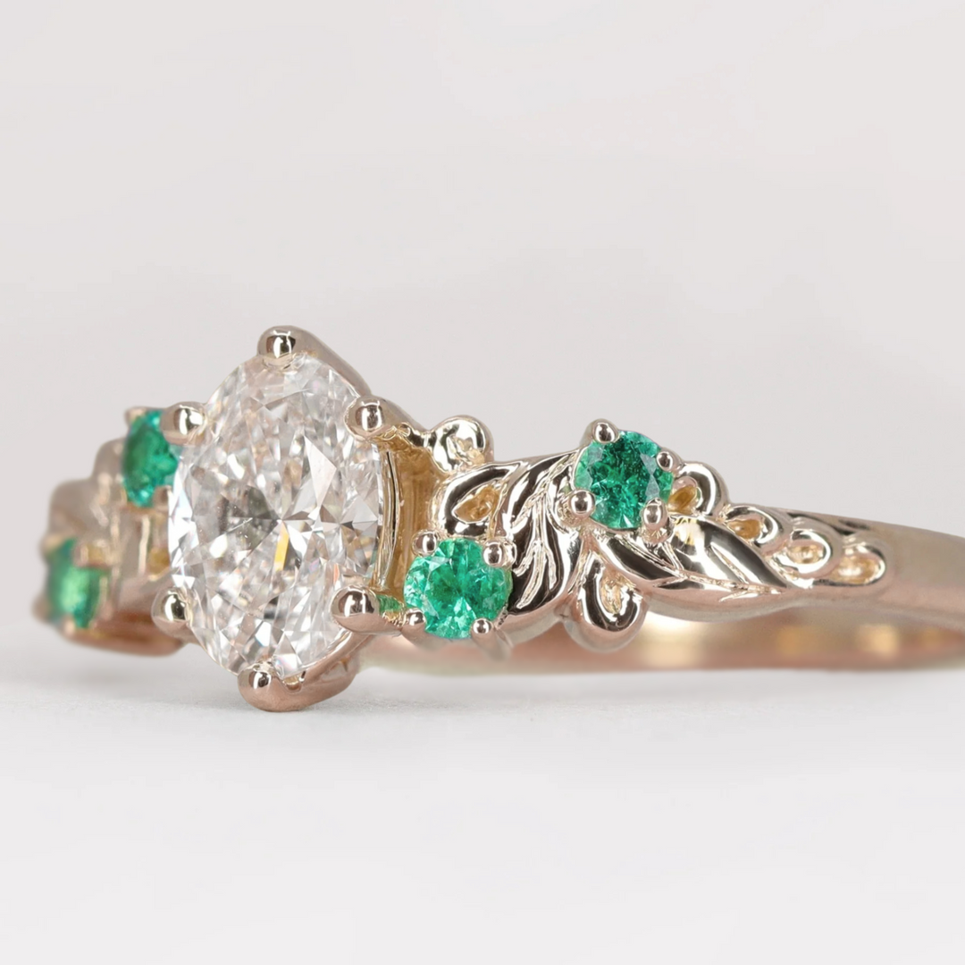 Laurel - Oval Lab Grown Diamond Leaf/Vine Detail Engagement Ring Engagement Rings - Made-to-Order