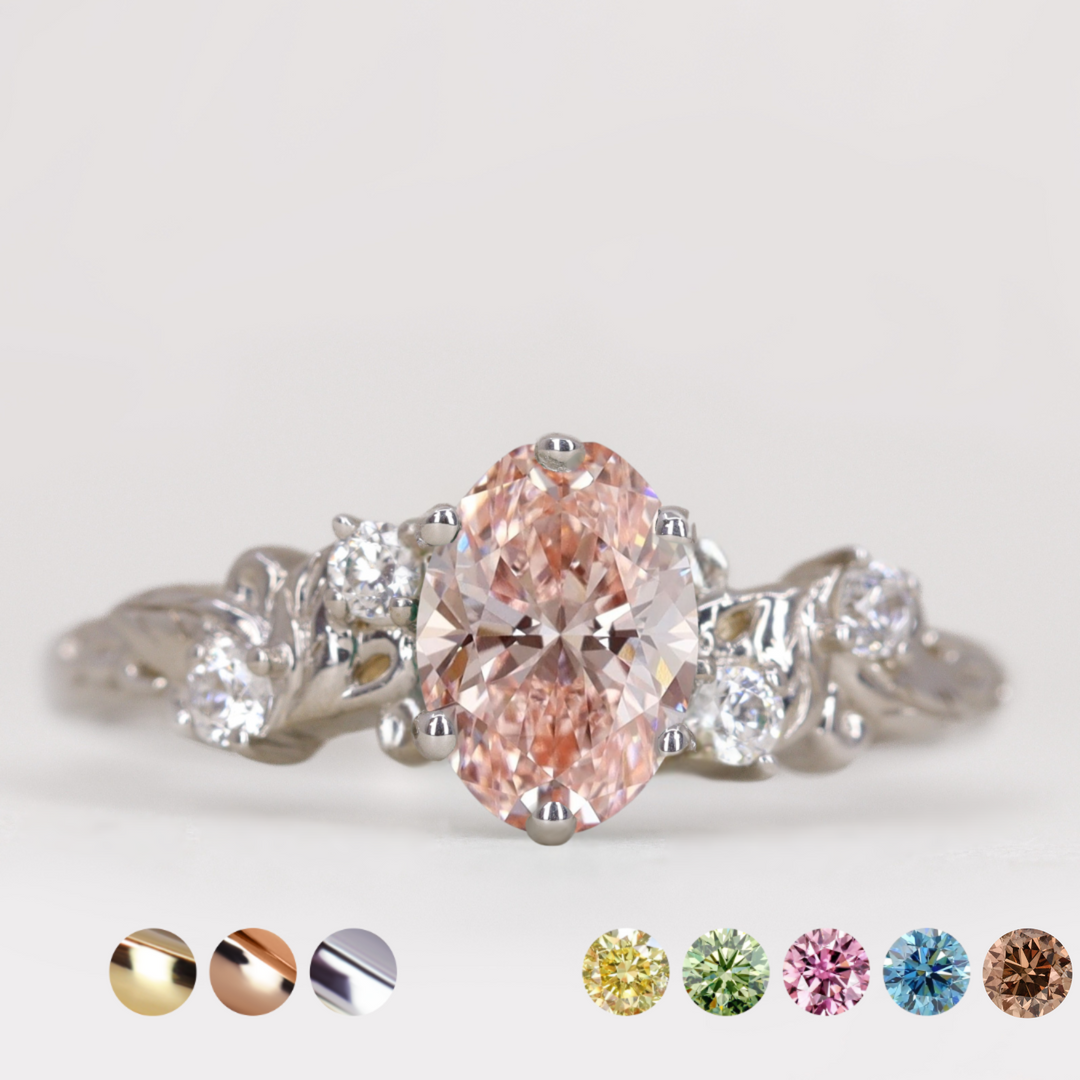 Laurel - Oval Cut Colour Lab Grown Diamond Floral Engagement Ring Engagement Rings - Price On Application