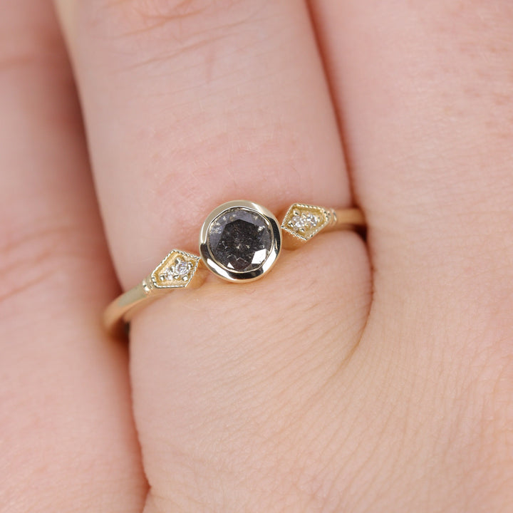 Lola - Salt & Pepper Diamond Art Deco Ring - Ready-to-Wear Engagement Rings - Ready-to-Ship