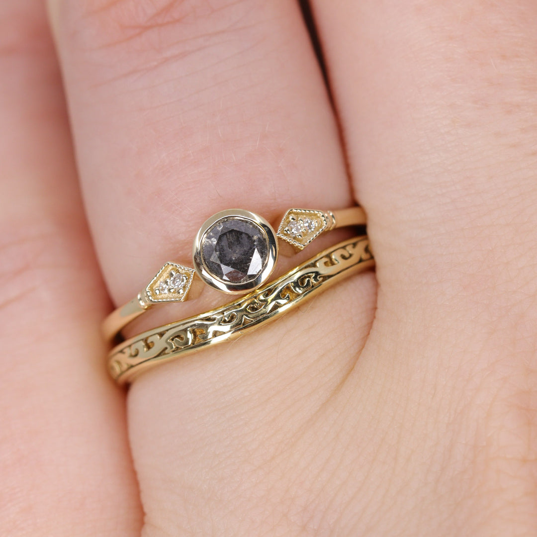 Lola - Salt & Pepper Diamond Art Deco Ring - Ready-to-Wear Engagement Rings - Ready-to-Ship