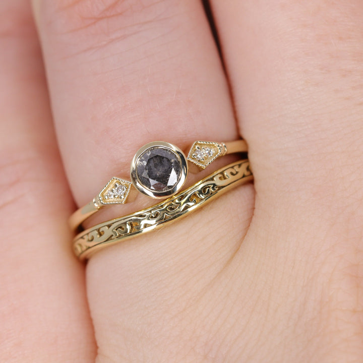 Lola - Salt & Pepper Diamond Art Deco Ring - Ready-to-Wear Engagement Rings - Ready-to-Ship