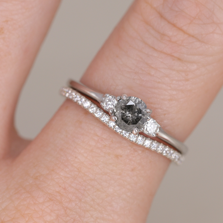 Millie - Round Brilliant Cut Salt & Pepper and Diamond Trilogy Engagement Ring Engagement Rings - Made-to-Order