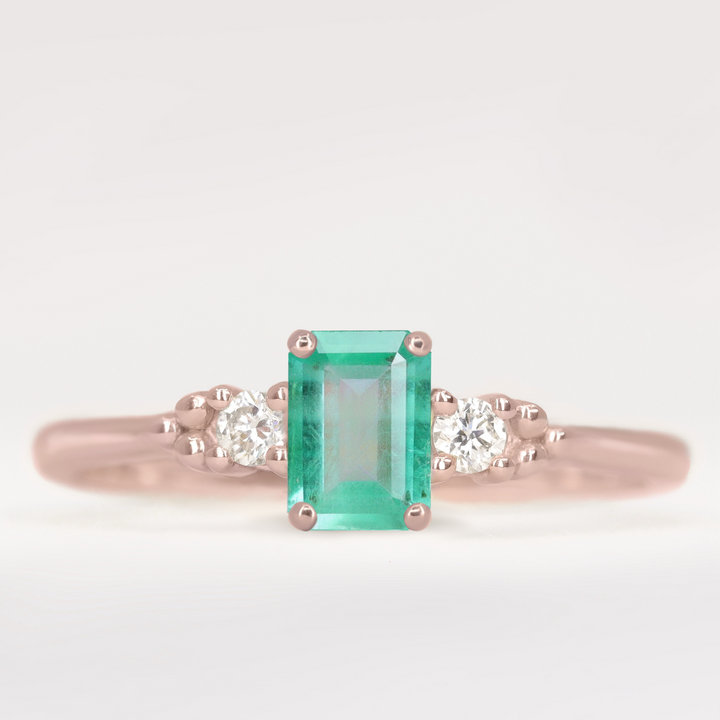 Natalia - Octagon Cut Emerald Trilogy Engagement Ring Engagement Rings - Price On Application
