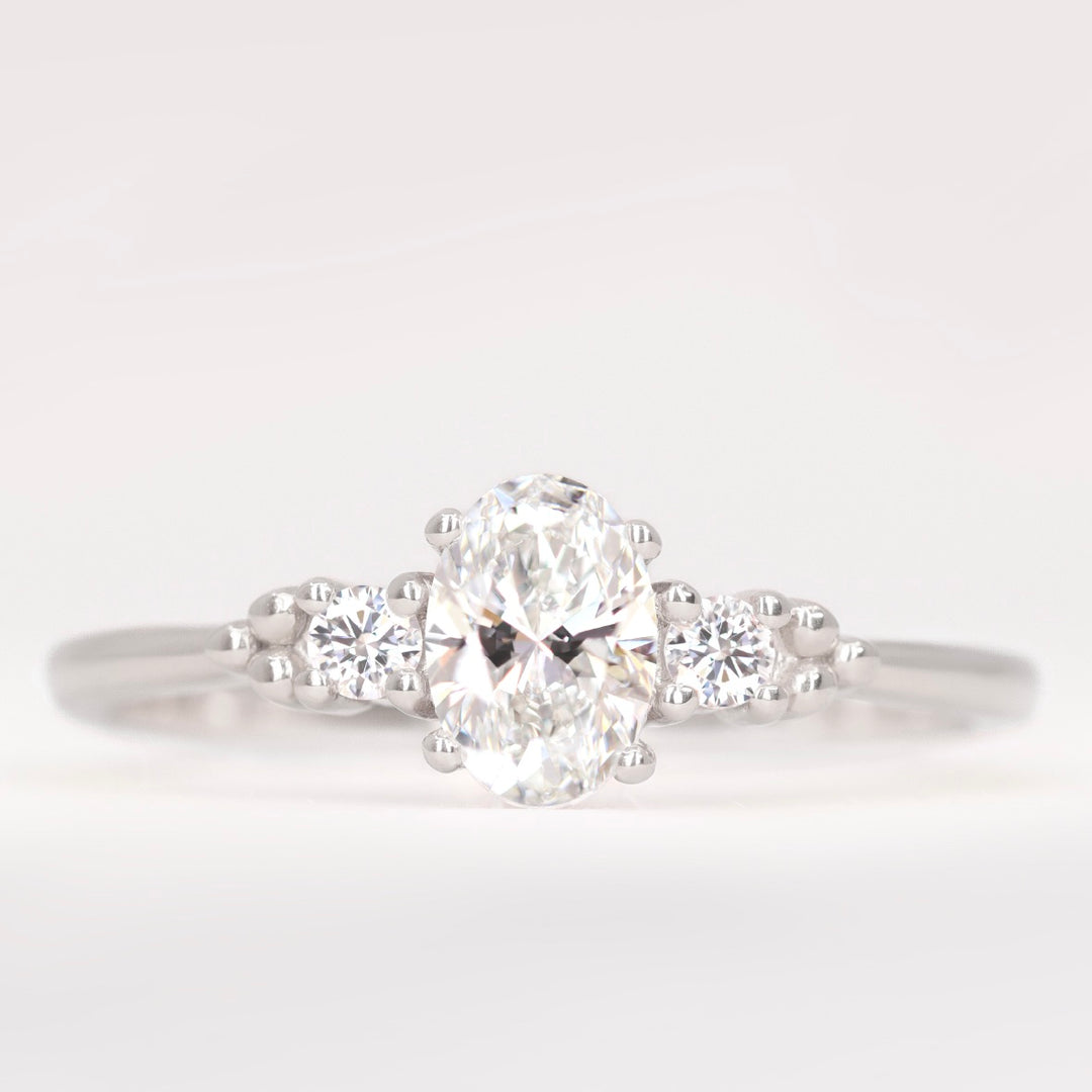 Natalia - Oval Lab Grown Diamond Trilogy Engagement Ring Engagement Rings - Made-to-Order