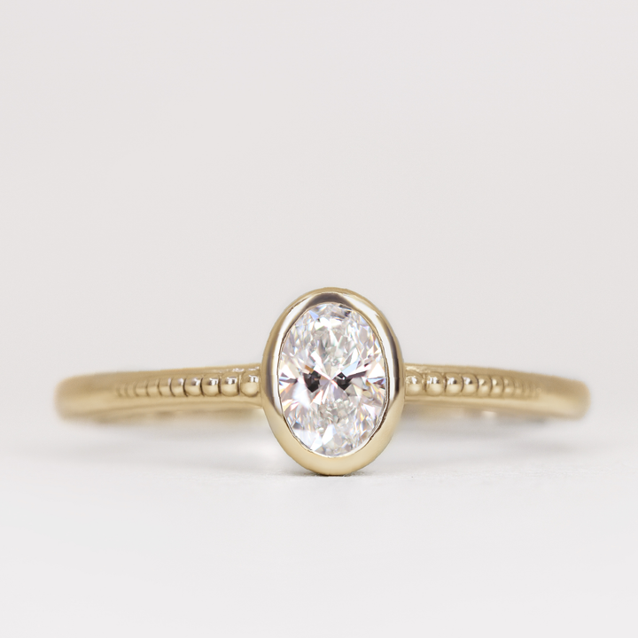 Nina - Oval Cut Bezel Set Beaded Solitaire Engagement Ring Setting