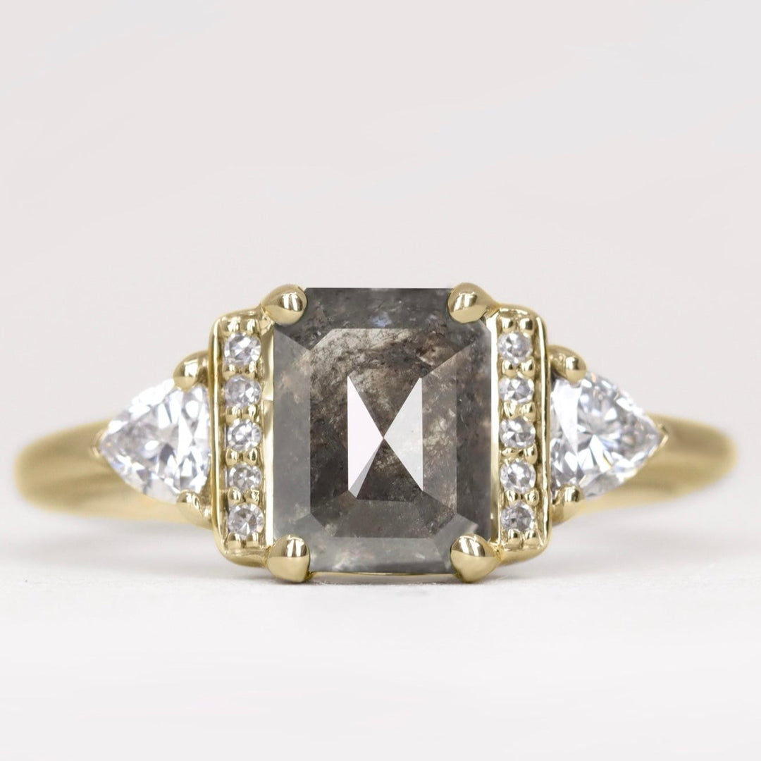 Ophelia - Emerald Cut Salt & Pepper Diamond Art Deco Engagement Ring Engagement Rings - Price On Application