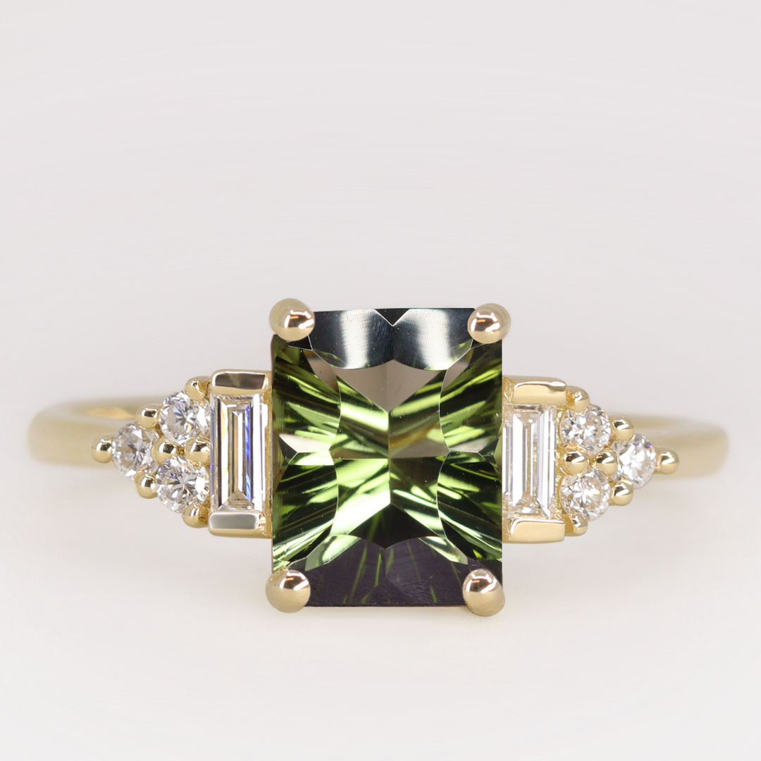 Arden - Optix Octagon Cut Green Tourmaline Art Deco Engagement Ring Engagement Rings - Made-to-Order