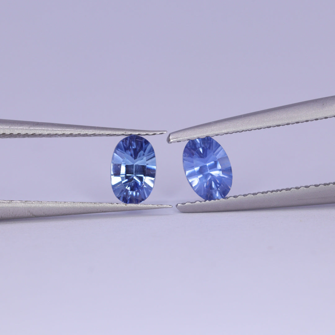 Pair of Oval Cut Blue Optix Concave Sapphires, 1.10ct Total Weight Loose Gemstones