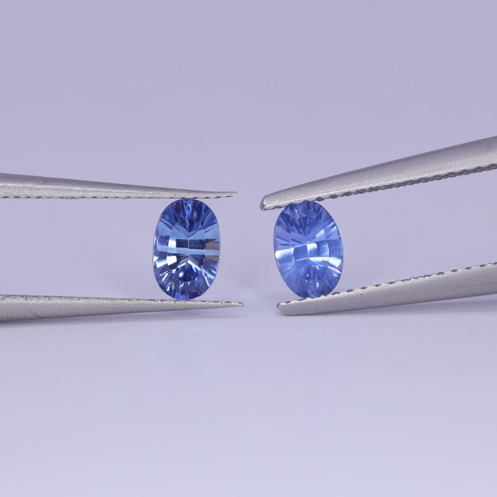 Pair of Oval Cut Blue Optix Concave Sapphires, 1.10ct Total Weight Loose Gemstones