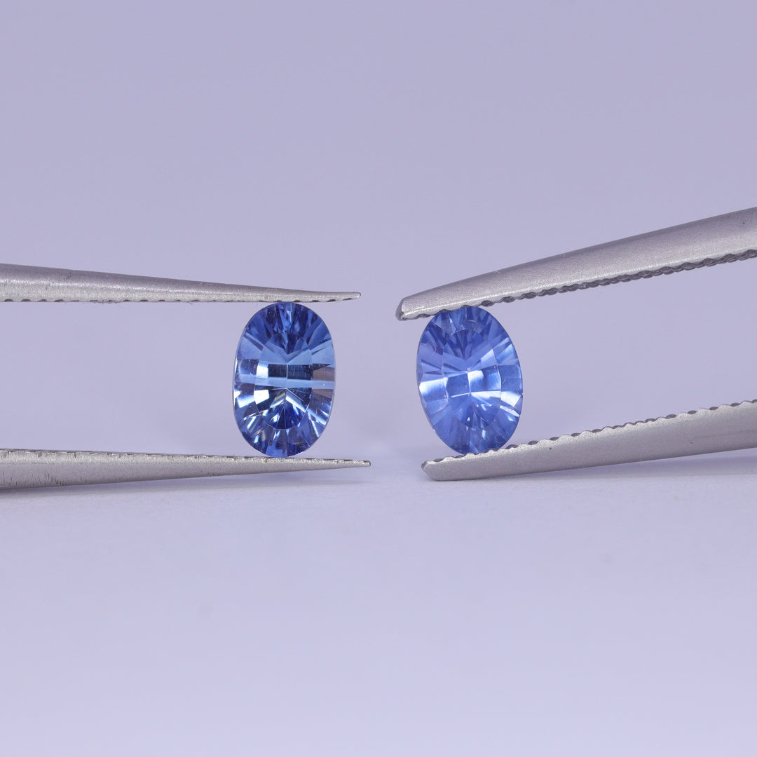 Pair of Oval Cut Blue Optix Concave Sapphires, 1.10ct Total Weight Loose Gemstones