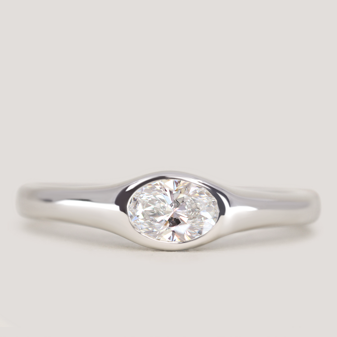 Priya - Oval Cut Diamond East-West Solitaire Signet Style Engagement Ring Setting