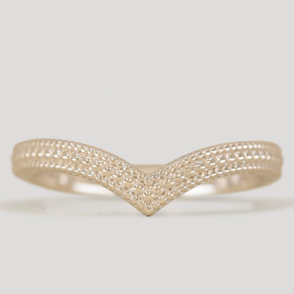 Quinn - Vintage Style Beaded Wishbone Half Eternity Wedding Ring - Made-to-Order Wedding Rings - Made-to-Order