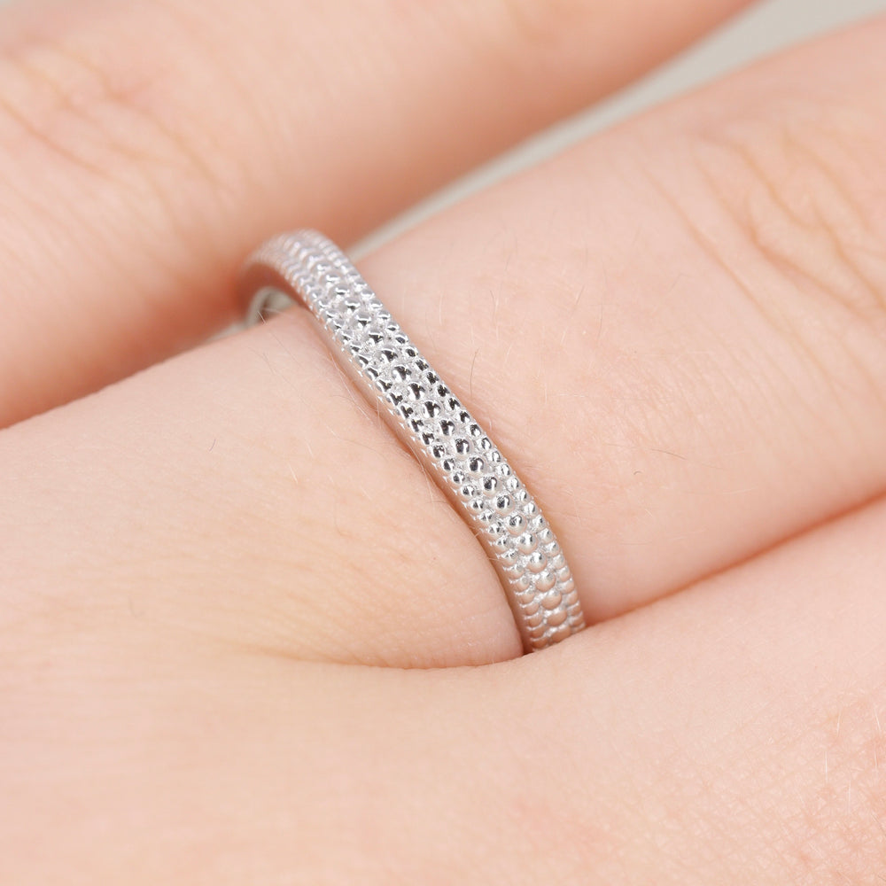 Quinn - Vintage Style Beaded Waved Half Eternity Style Wedding Ring - Made-to-Order Wedding Rings - Made-to-Order