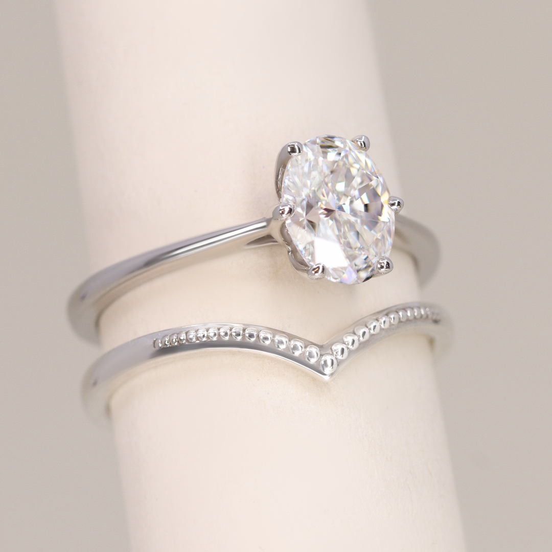 Bridal Set - Raine & Hadley - Oval Cut Lab Grown Diamond Solitaire Engagement Ring and Wishbone Vintage Style Wedding Ring Bridal Sets