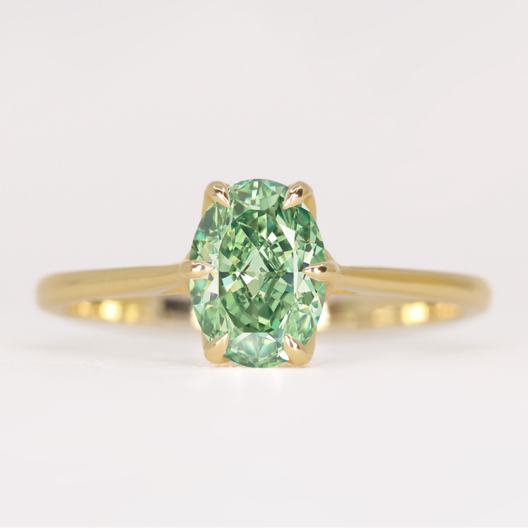 Raine - Oval Cut Green Lab Grown Diamond Lotus Flower Solitaire Engagement Ring Engagement Rings - Price On Application