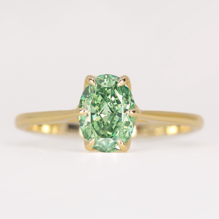 Raine - Oval Cut Green Lab Grown Diamond Lotus Flower Solitaire Engagement Ring Engagement Rings - Price On Application