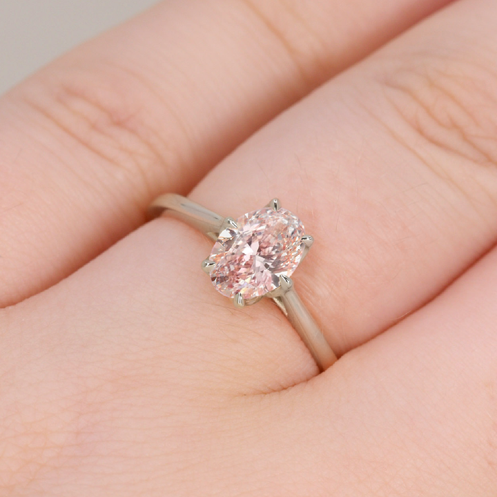 Raine - Oval Cut Pink Lab Grown Diamond Lotus Flower Solitaire Engagement Ring Engagement Rings - Price On Application