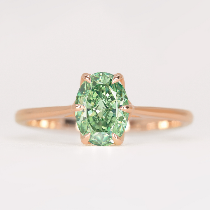 Raine - Oval Cut Green Lab Grown Diamond Lotus Flower Solitaire Engagement Ring Engagement Rings - Price On Application