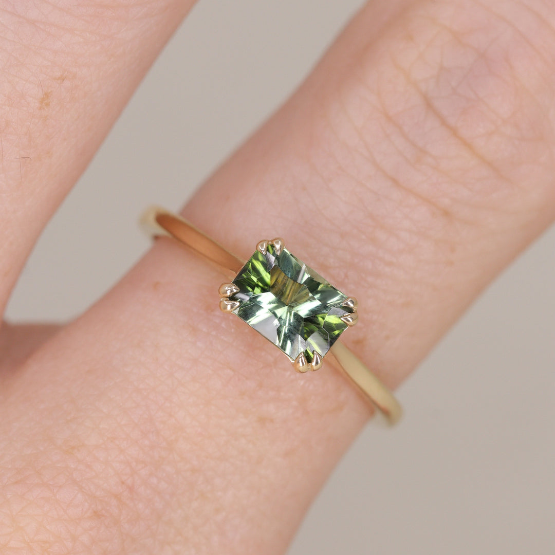 Reese - Optix Cut Green Tourmaline East-West Solitaire Engagement Ring Engagement Rings - Made-to-Order