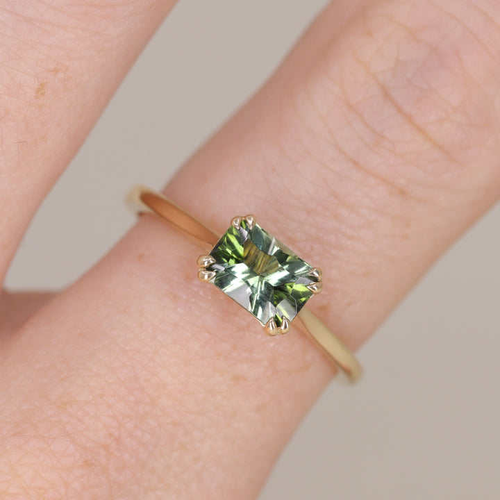 Reese - Optix Cut Green Tourmaline East-West Solitaire Engagement Ring Engagement Rings - Made-to-Order