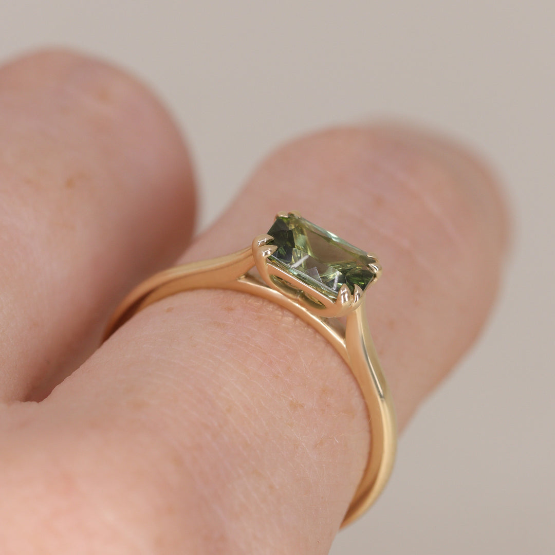 Reese - Optix Cut Green Tourmaline East-West Solitaire Engagement Ring Engagement Rings - Made-to-Order