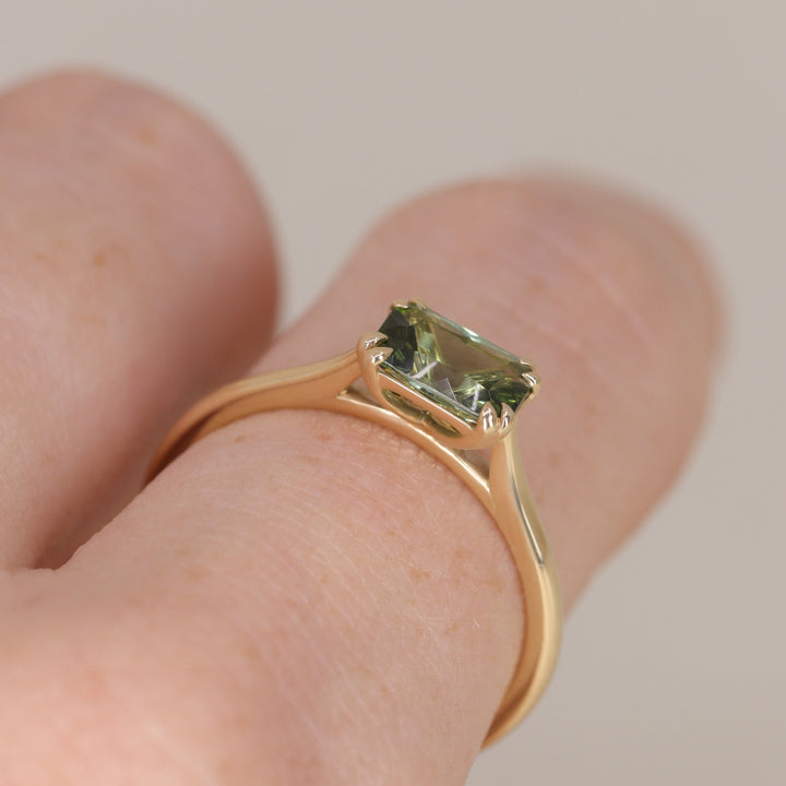 Reese - Optix Cut Green Tourmaline East-West Solitaire Engagement Ring Engagement Rings - Made-to-Order