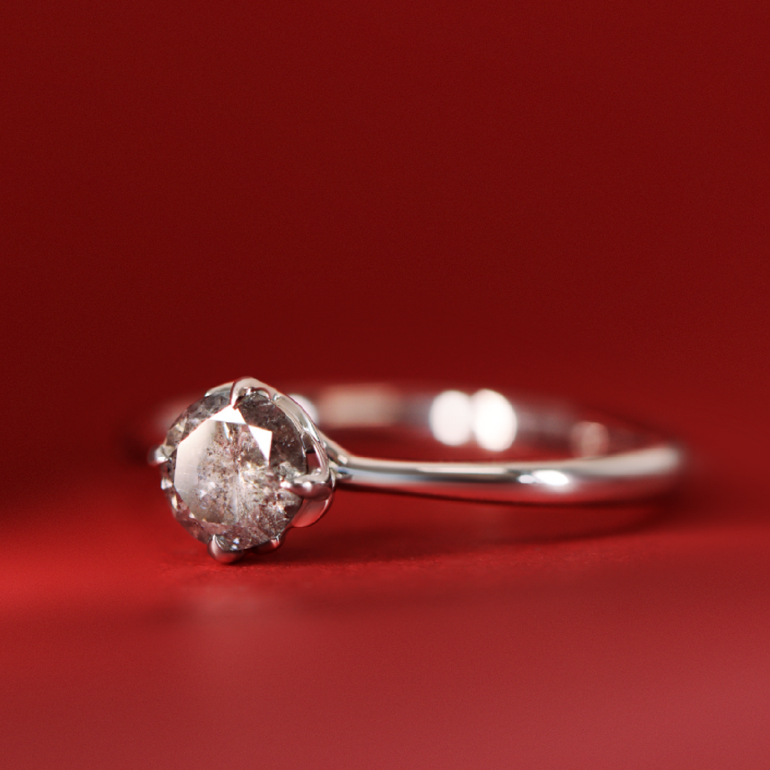 Rose - Salt & Pepper Diamond Floral Solitaire Ring - Ready-To-Set Engagement Rings - Ready-to-Ship