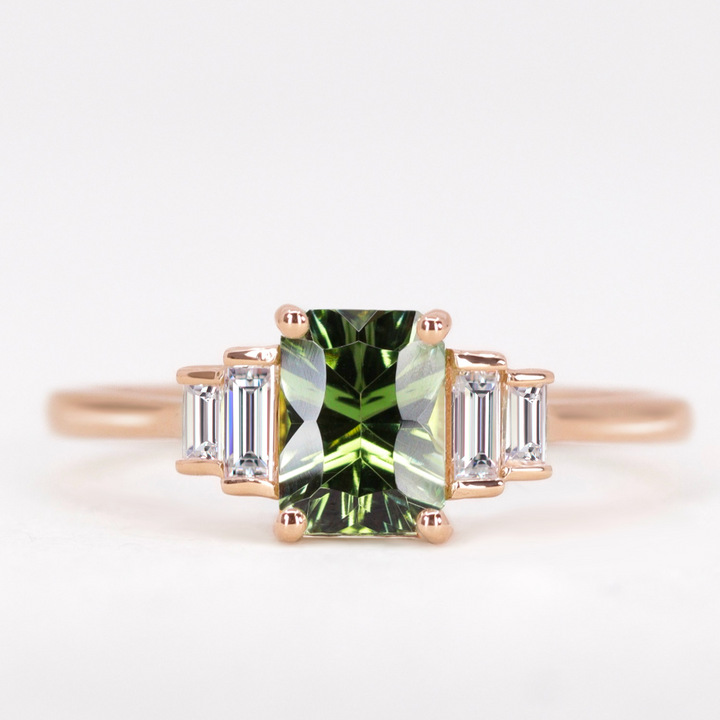 Erin - Optix Octagon Cut Green Tourmaline and Baguette Diamond Art Deco Engagement Ring Engagement Rings - Made-to-Order