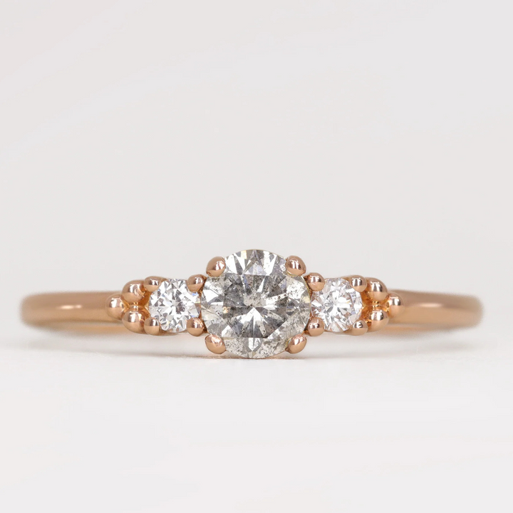 Natalia - Round Brilliant Cut Salt and Pepper Diamond Trilogy Engagement Ring Engagement Rings - Made-to-Order