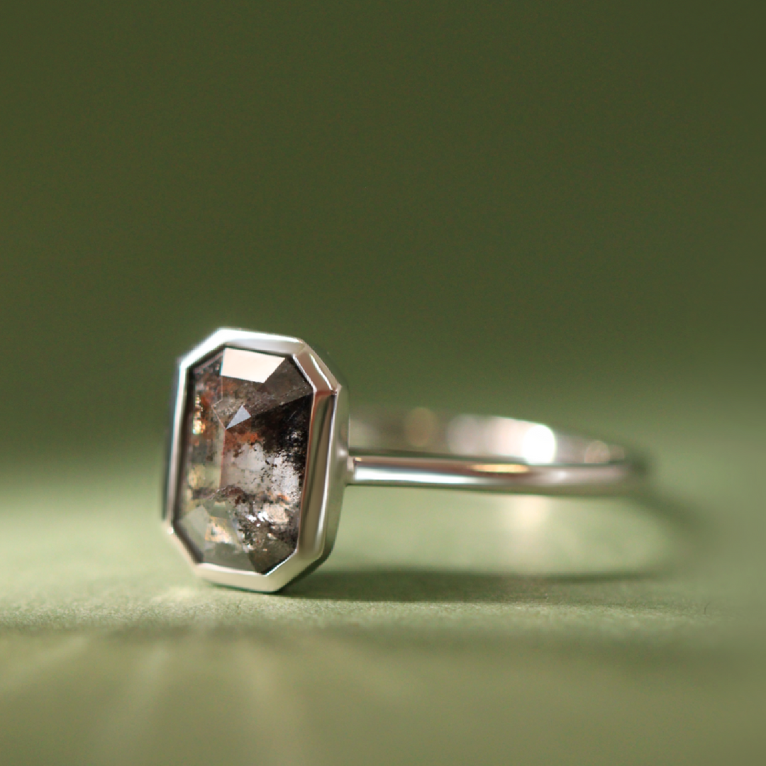 Sabrina - Emerald Cut Salt and Pepper Diamond Engagement Ring Engagement Rings - Price On Application
