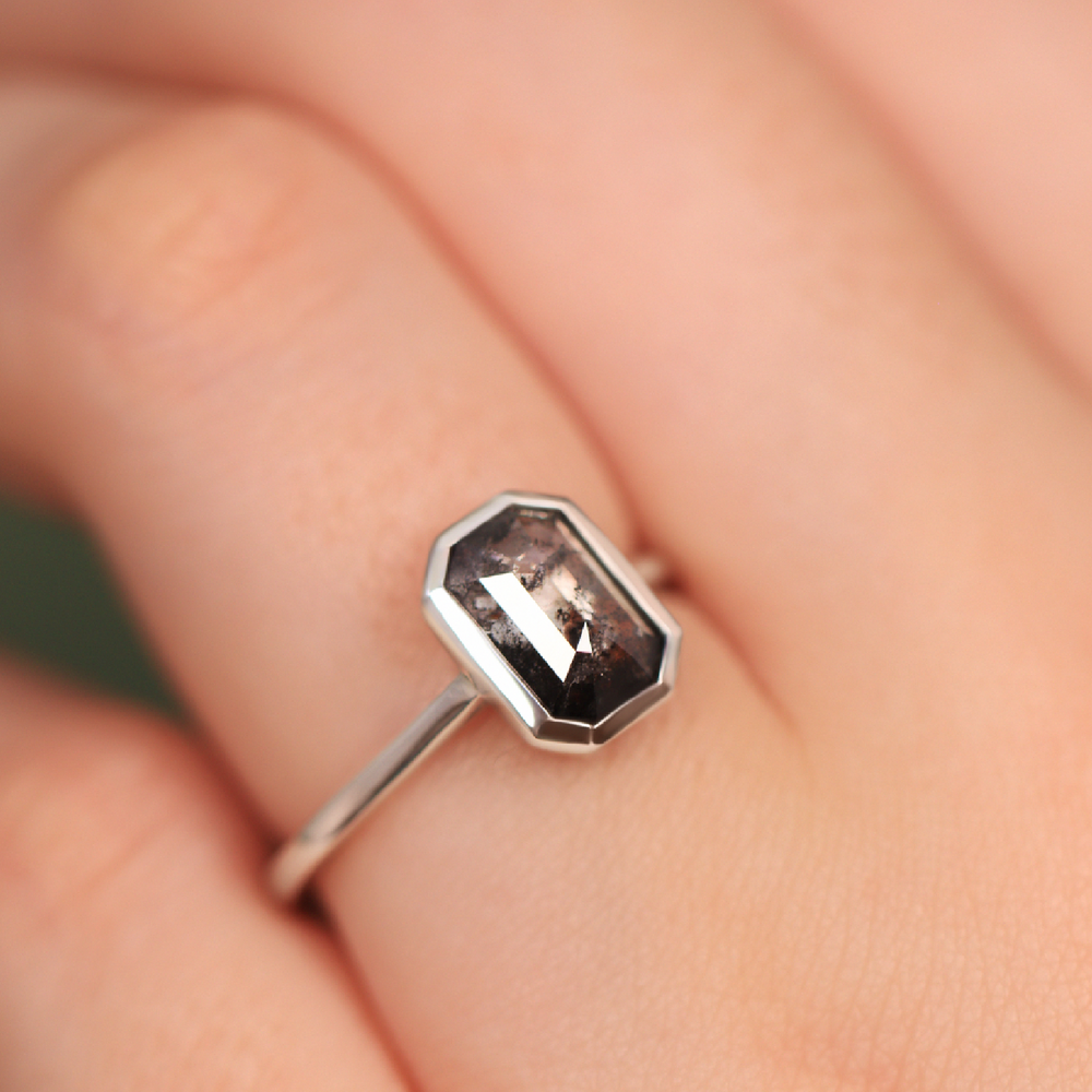 Sabrina - Emerald Cut Salt and Pepper Diamond Engagement Ring Engagement Rings - Price On Application