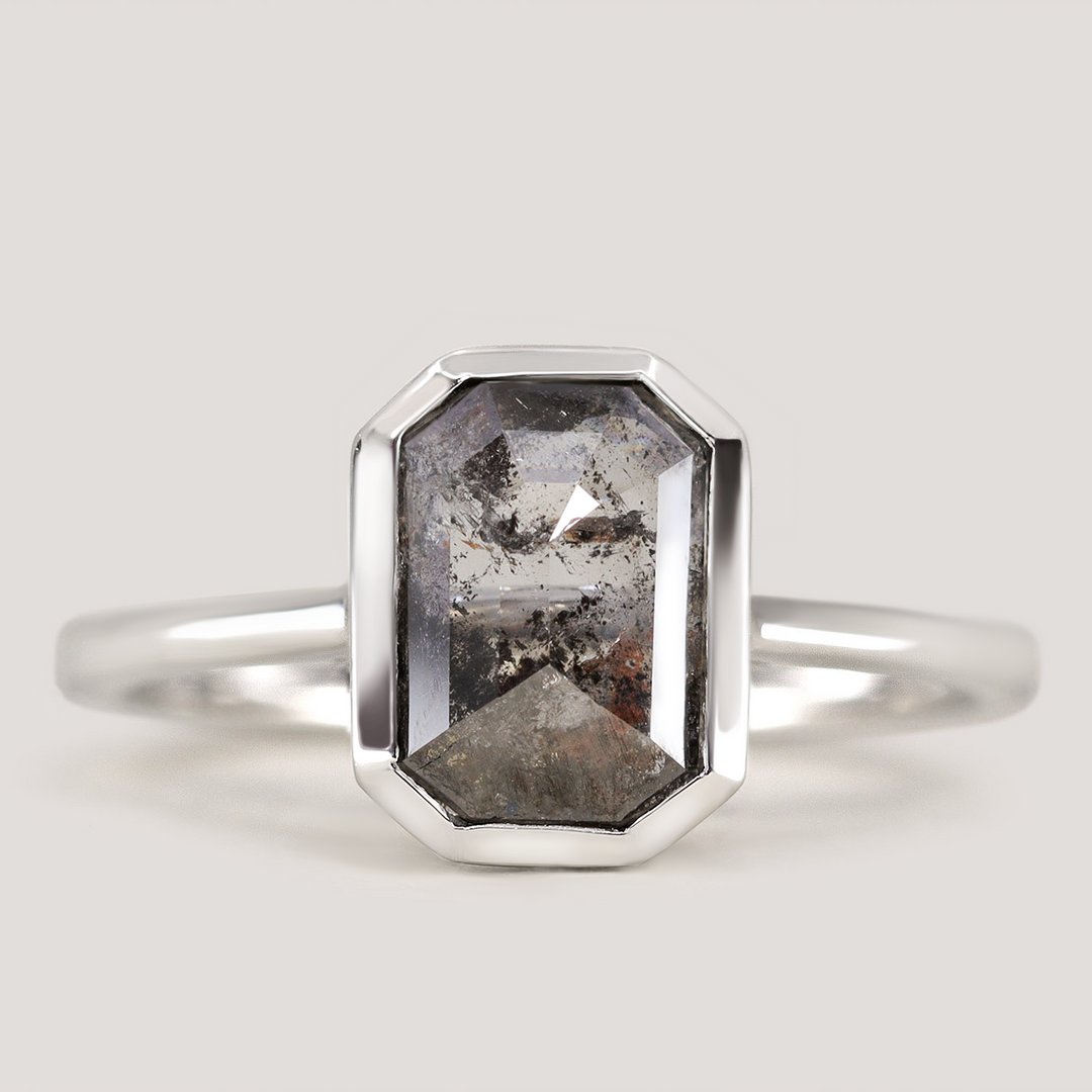 Sabrina - Emerald Cut Salt and Pepper Diamond Engagement Ring Engagement Rings - Price On Application