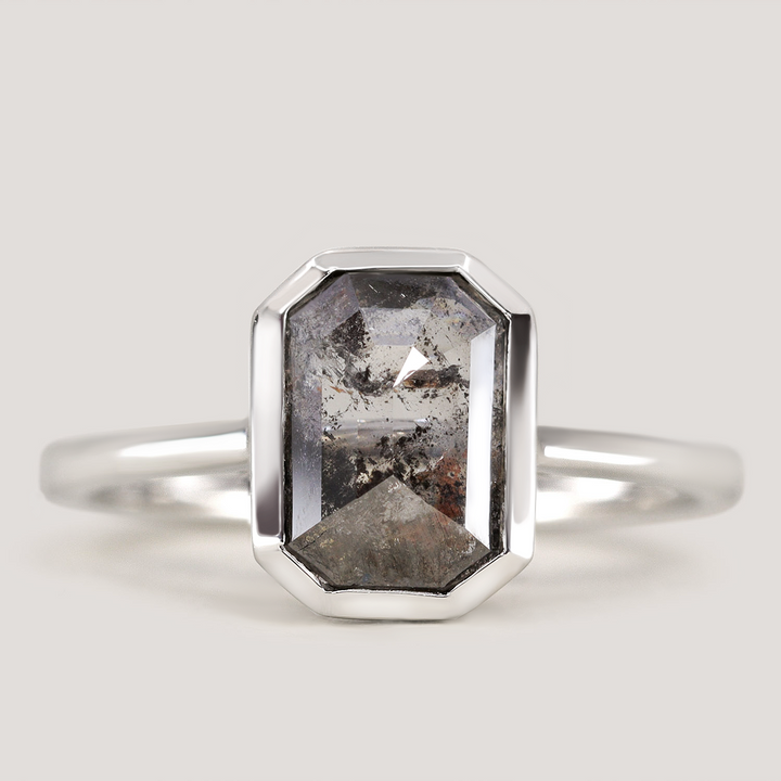 Sabrina - Emerald Cut Salt and Pepper Diamond Engagement Ring Engagement Rings - Price On Application