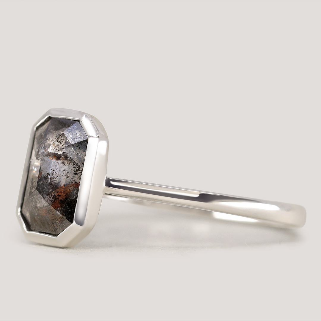 Sabrina - Emerald Cut Salt and Pepper Diamond Engagement Ring Engagement Rings - Price On Application