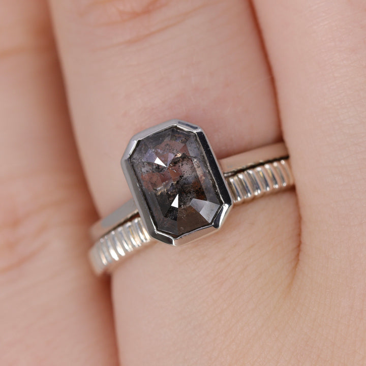 Sabrina - Emerald Cut Salt and Pepper Diamond Engagement Ring Engagement Rings - Price On Application