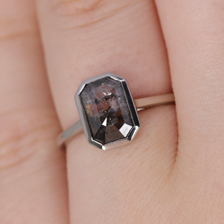 Sabrina - Emerald Cut Salt and Pepper Diamond Engagement Ring Engagement Rings - Price On Application