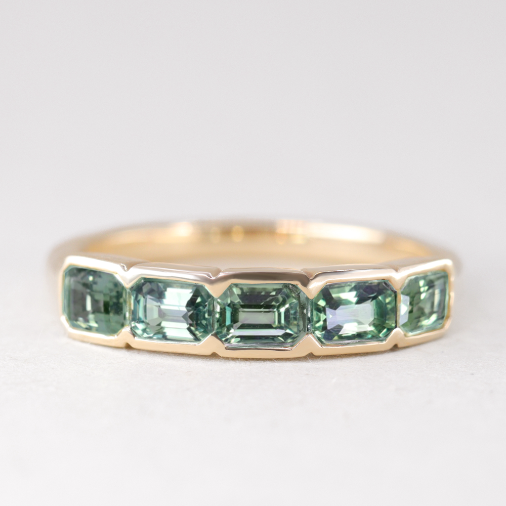Sage - Emerald Cut Green Sapphire 5 Stone Ring Wedding Rings - Made-to-Order