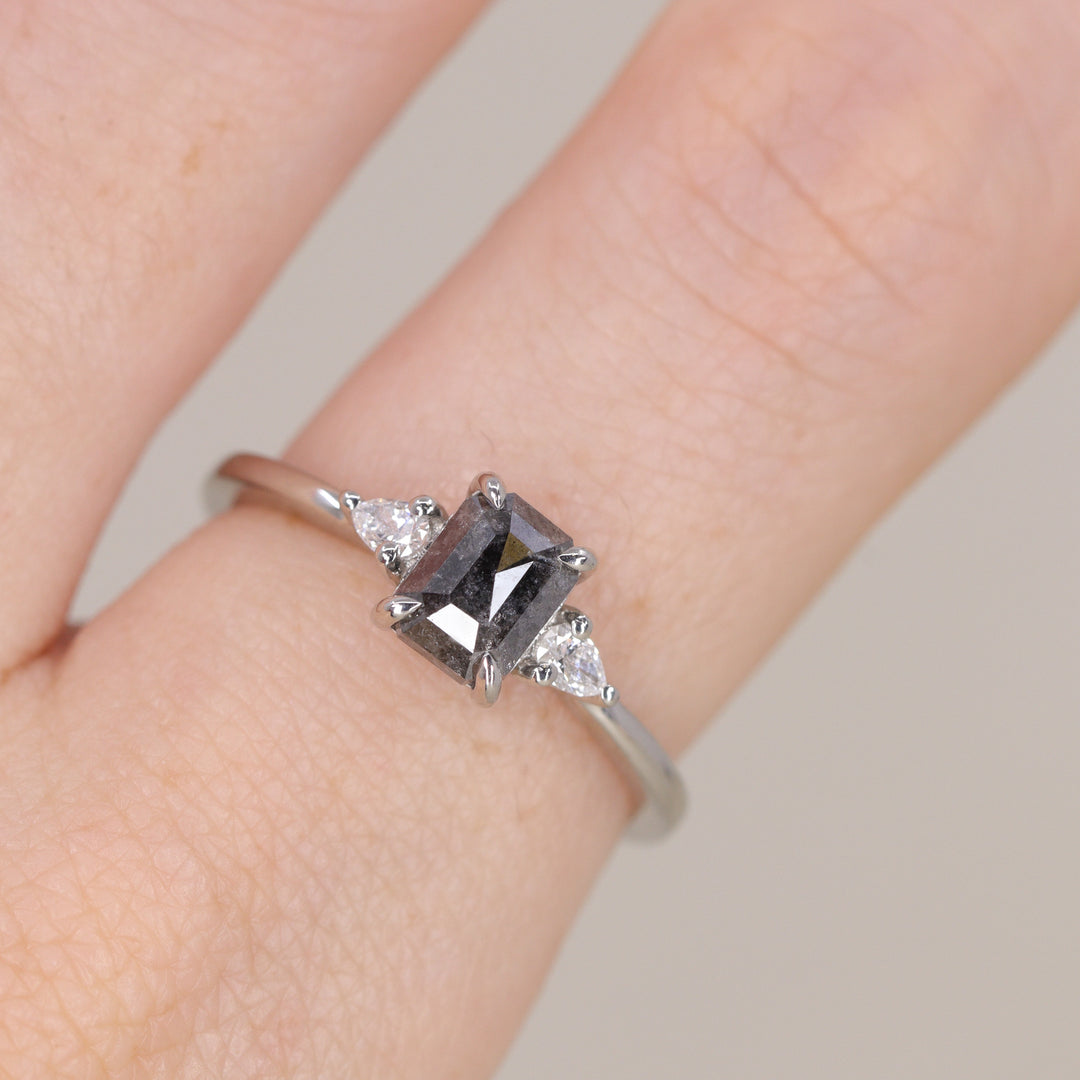 Elspeth - Emerald Cut Salt and Pepper Diamond Trilogy Engagement Ring Engagement Rings - Price On Application