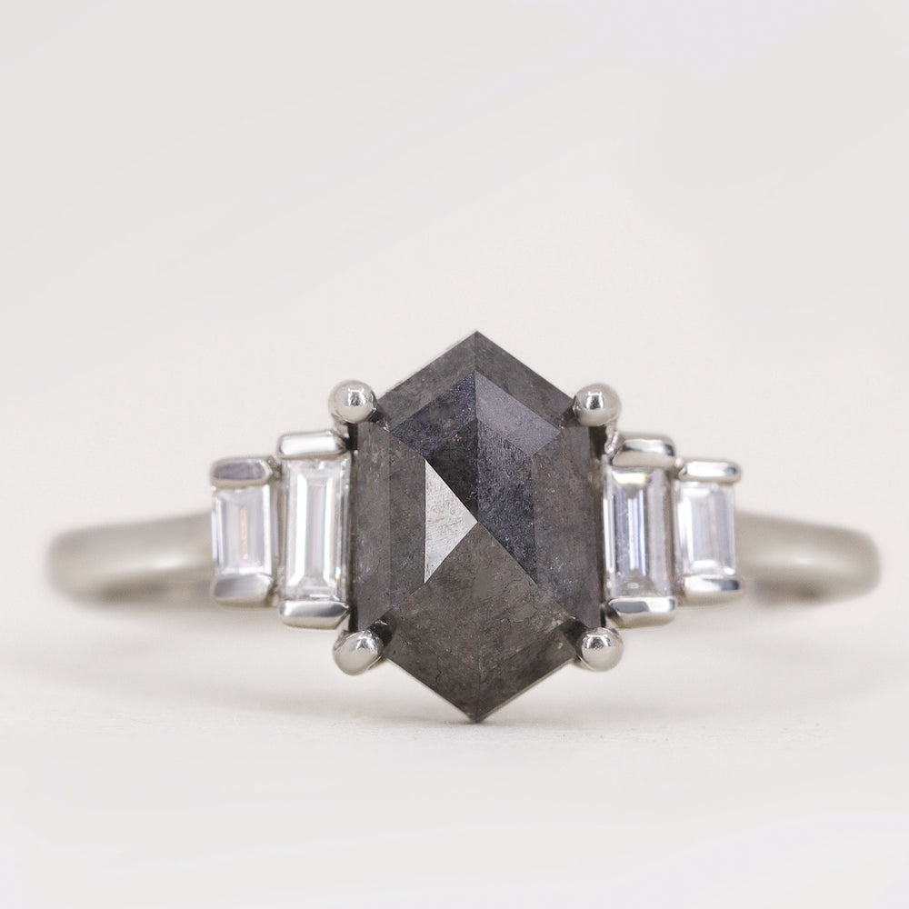 Erin - Salt & Pepper Diamond Art Deco Ring Engagement Rings - Price On Application